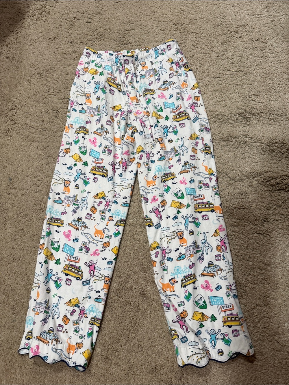 Roller Rabbit White Multicolor Printed Pajama Pants size S EUC